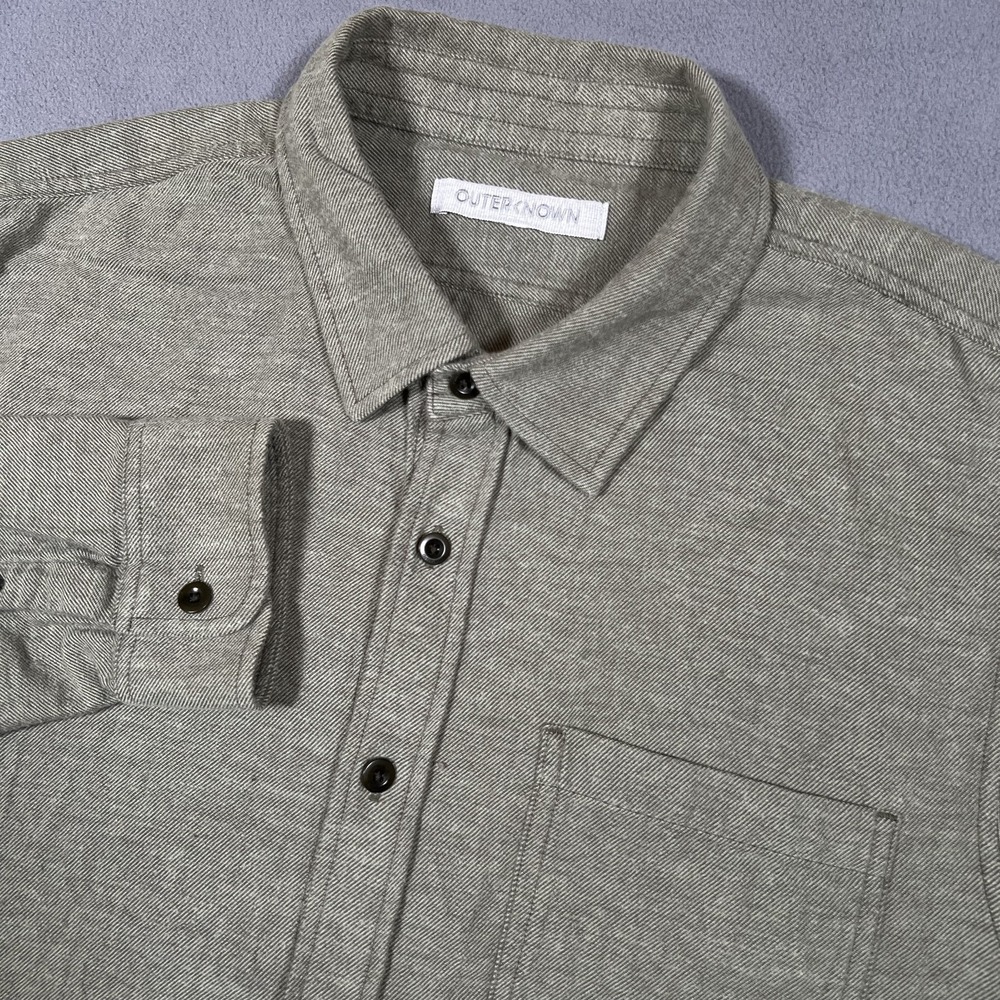 OUTERKNOWN Shirt Men's‎ L Olive Green Organic Cotton Casual Button Up